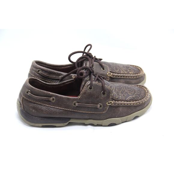 Twisted X Shoes Women's Size 7M Brown Embossed Floral Driving Moc Toe WDM0070 - Picture 1 of 7